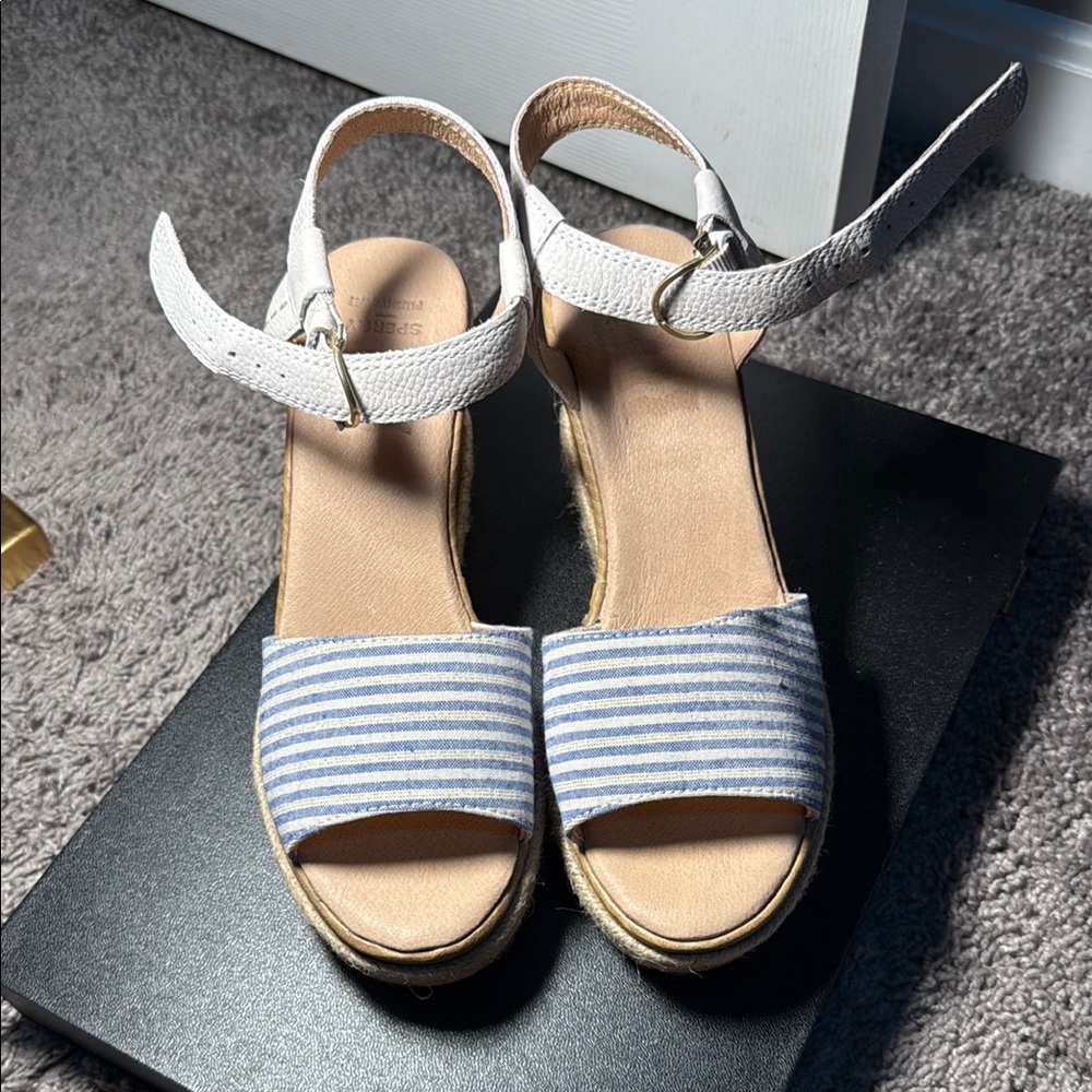 Sperry Blue and White Striped Espadrille Sandals